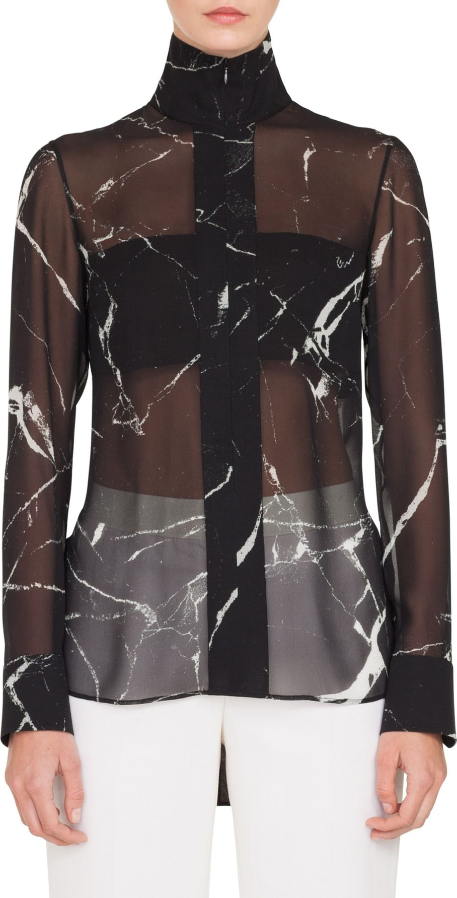 Akris Marble Tile Print Silk Blouse