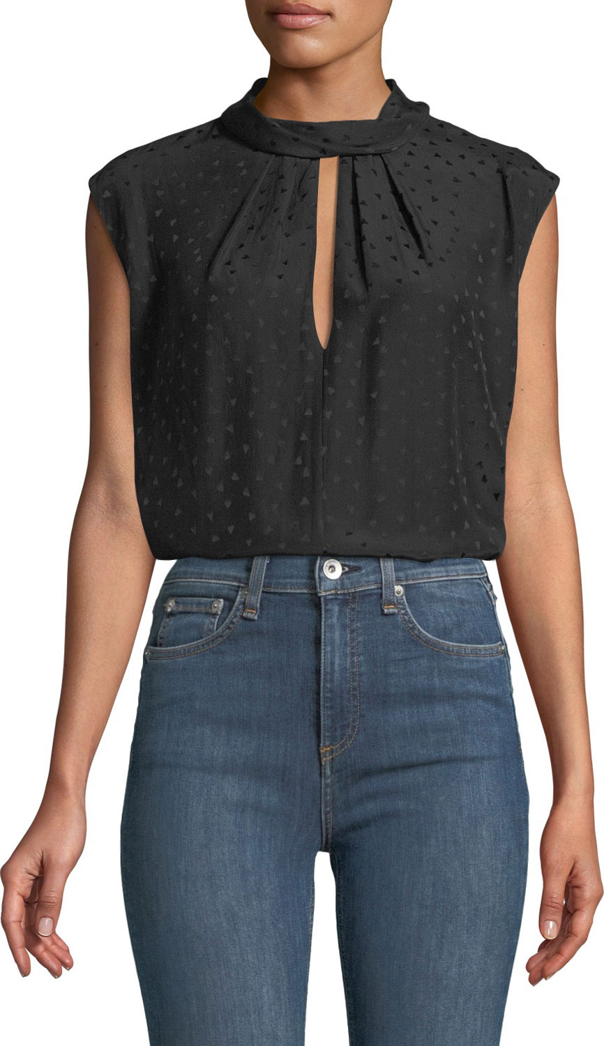 Rebecca Taylor Sleeveless Jacquard Silk Top