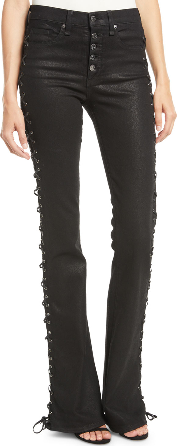 Veronica Beard Beverly Lace-Up Skinny Flare-Leg Jeans