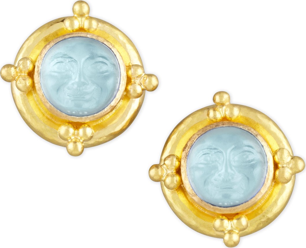 Elizabeth Locke Man-in-the-Moon Intaglio Stud Earrings, Light Aqua