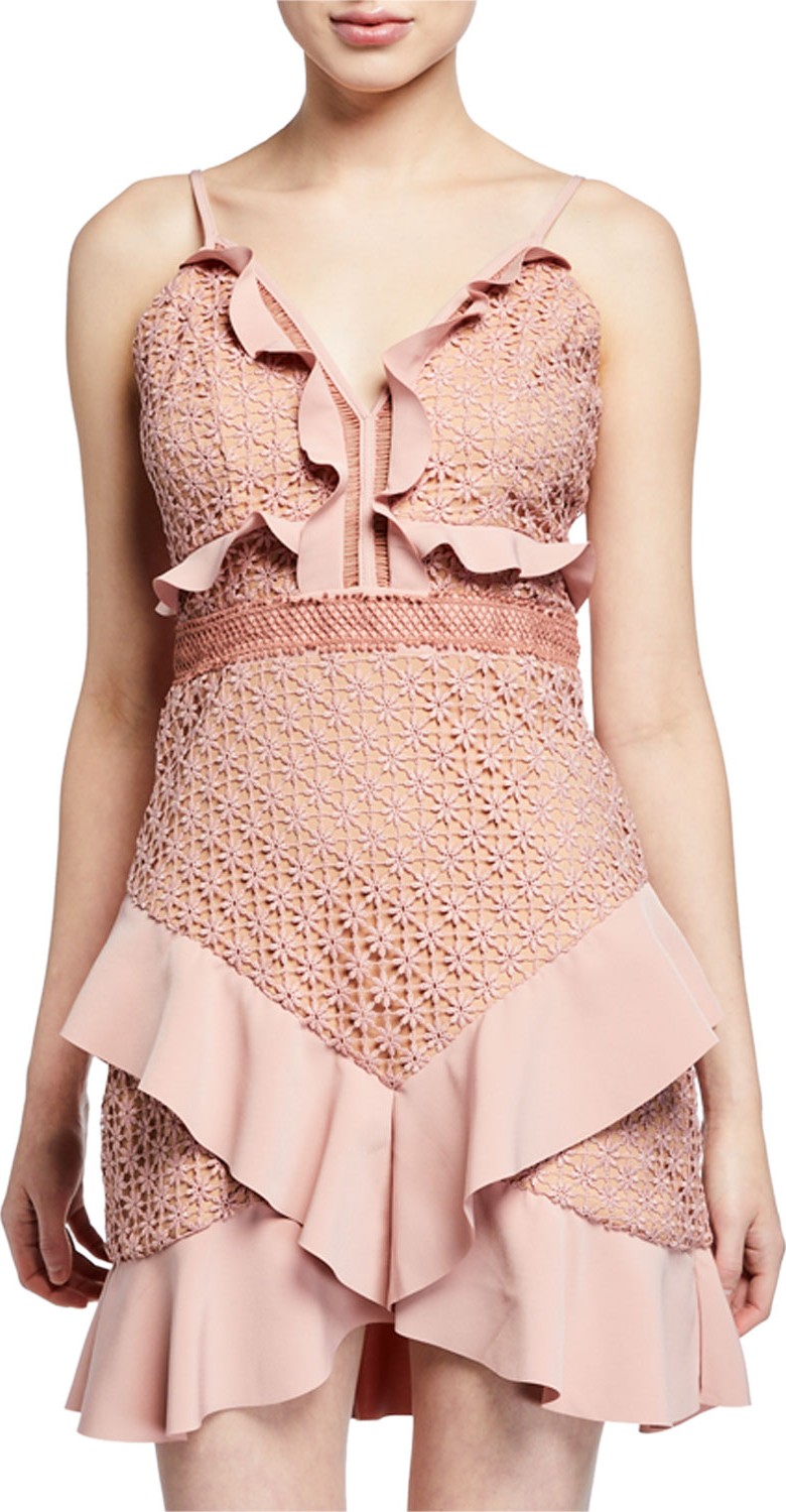 Bardot Fae Lace Bustier Ruffle Mini Dress