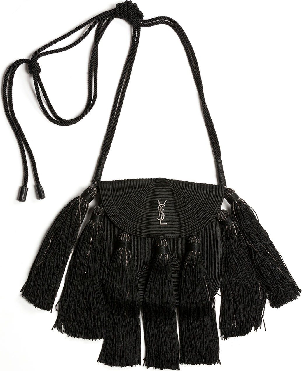 Saint Laurent Vintage Passementerie Small Monogram YSL Shoulder Bag with Tassels - Silvertone Hardware