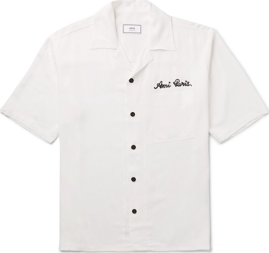 AMI Camp-Collar Logo-Embroidered Woven Shirt