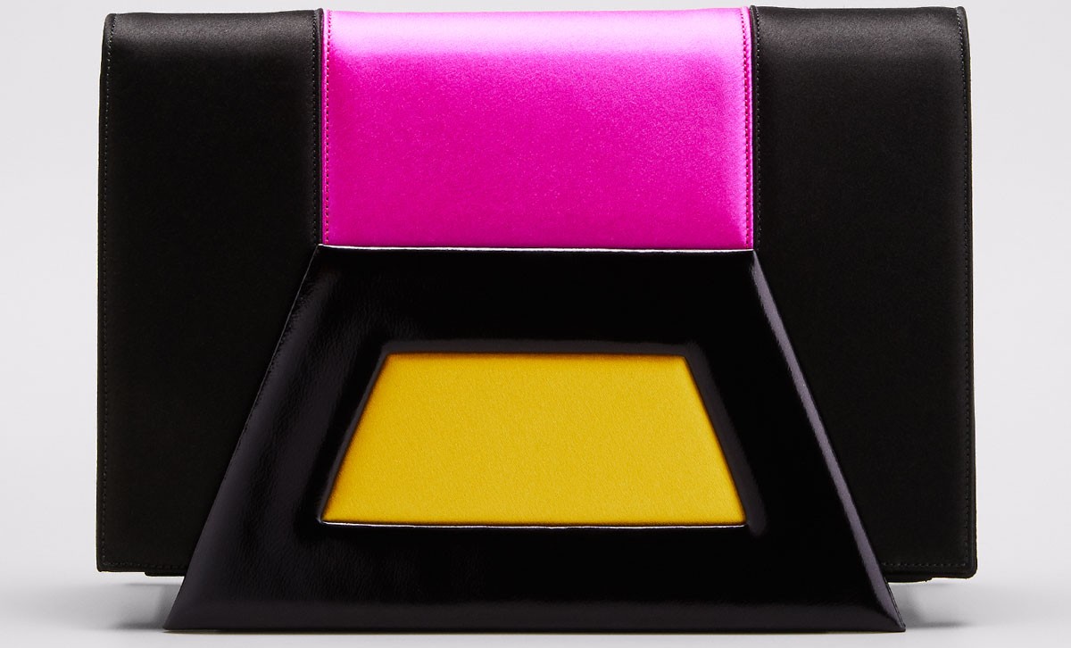 PELLEGRINO Paola Colorblock Leather & Satin Clutch Bag