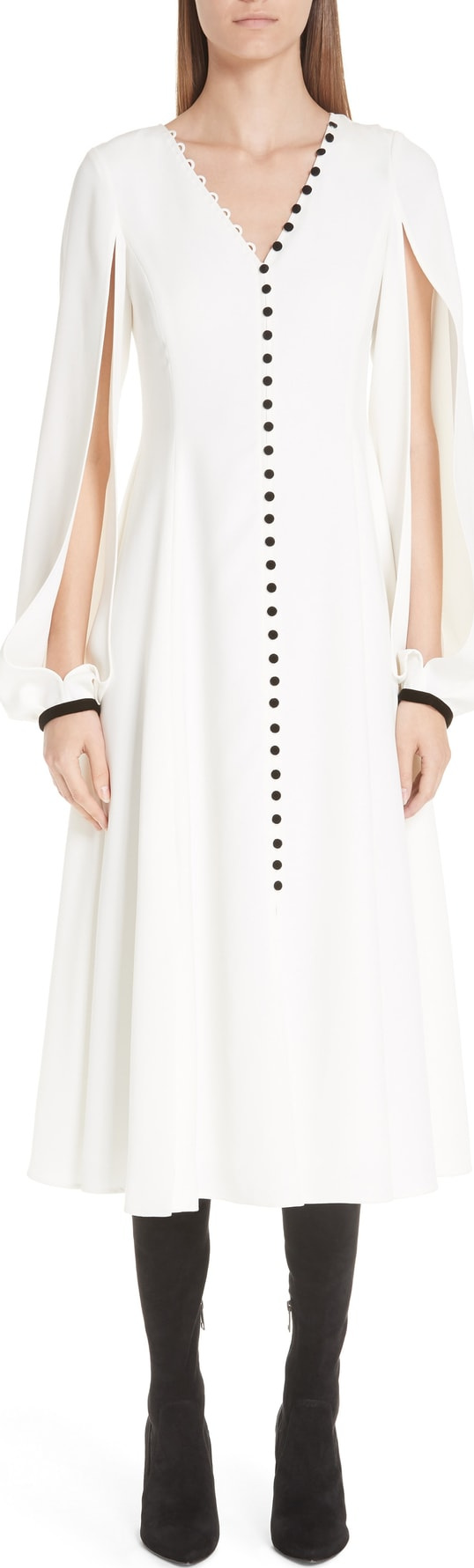ADEAM Button Front Split Sleeve Dress
