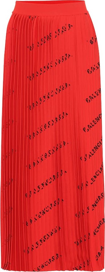 Balenciaga Allover Logo pleated knit midi skirt
