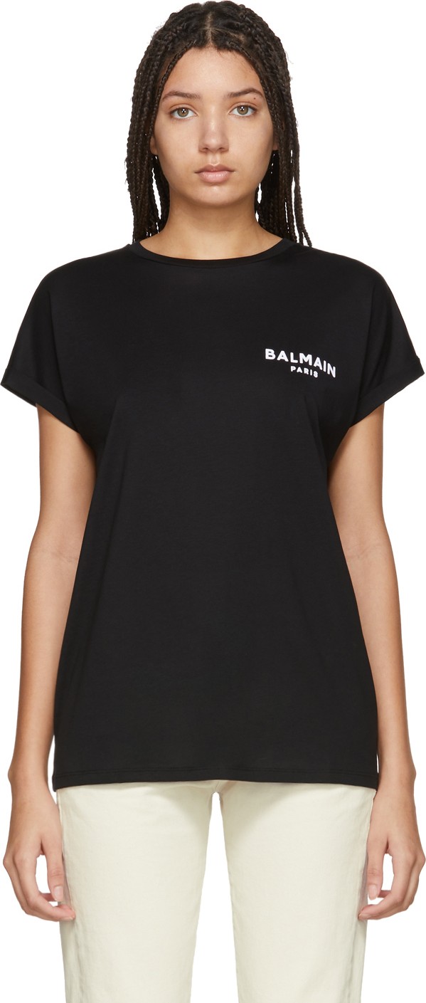 Balmain Black Flocked Logo T-Shirt