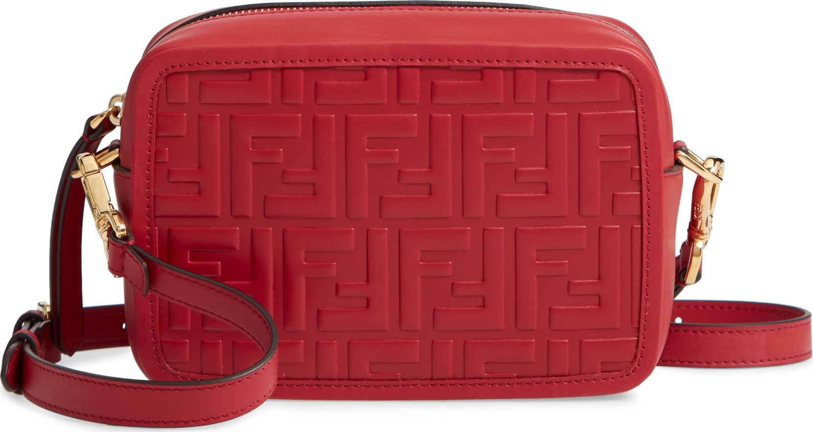 Fendi Mini Logo Embossed Calfskin Leather Camera Bag