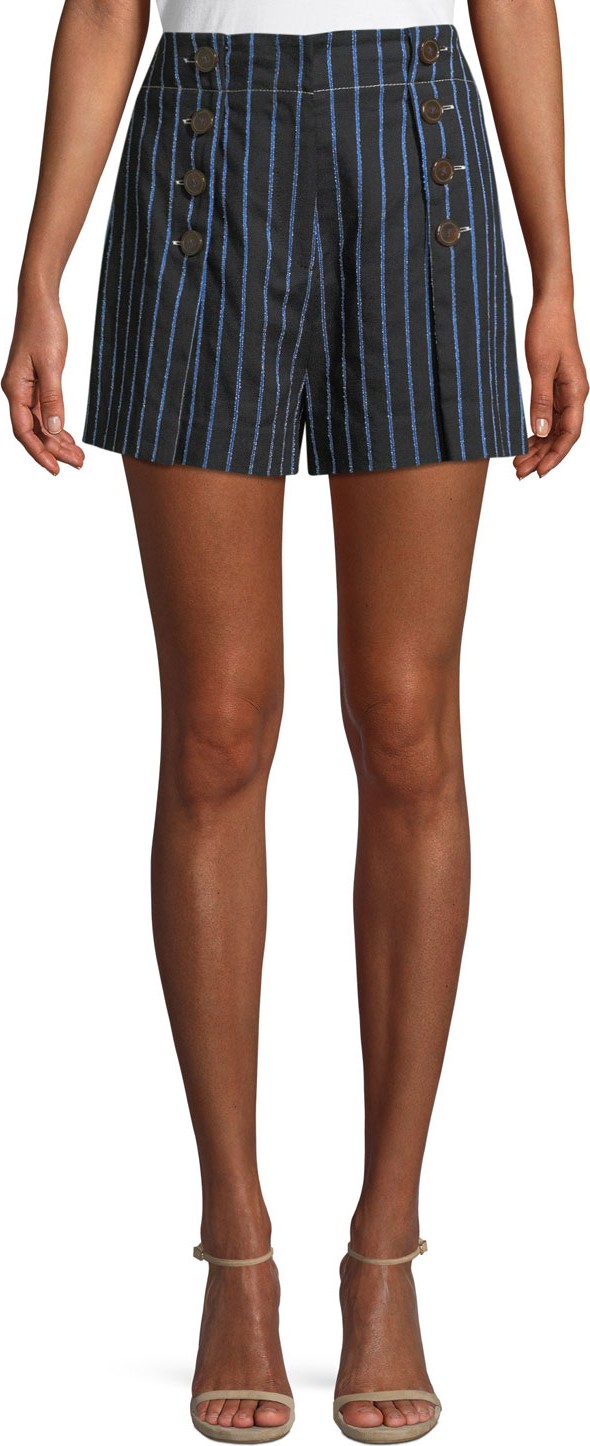 Derek Lam 10 Crosby Striped Cotton-Linen Short with Button Detail