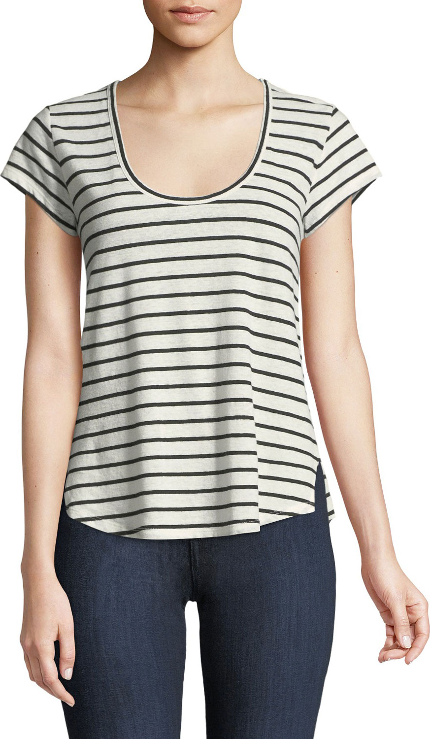Theory Navigate Easy Striped Scoop-Neck Tee