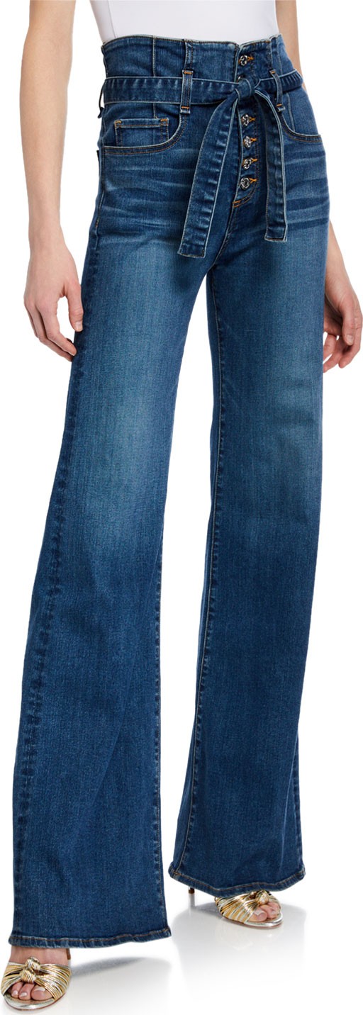 Veronica Beard Rosanna Corset Wide-Leg Belted Jeans