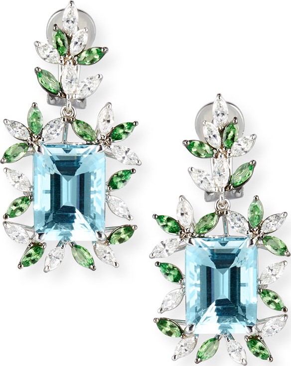 Alexander Laut 18K White Gold Tsavorite & Aquamarine Earrings with Diamonds