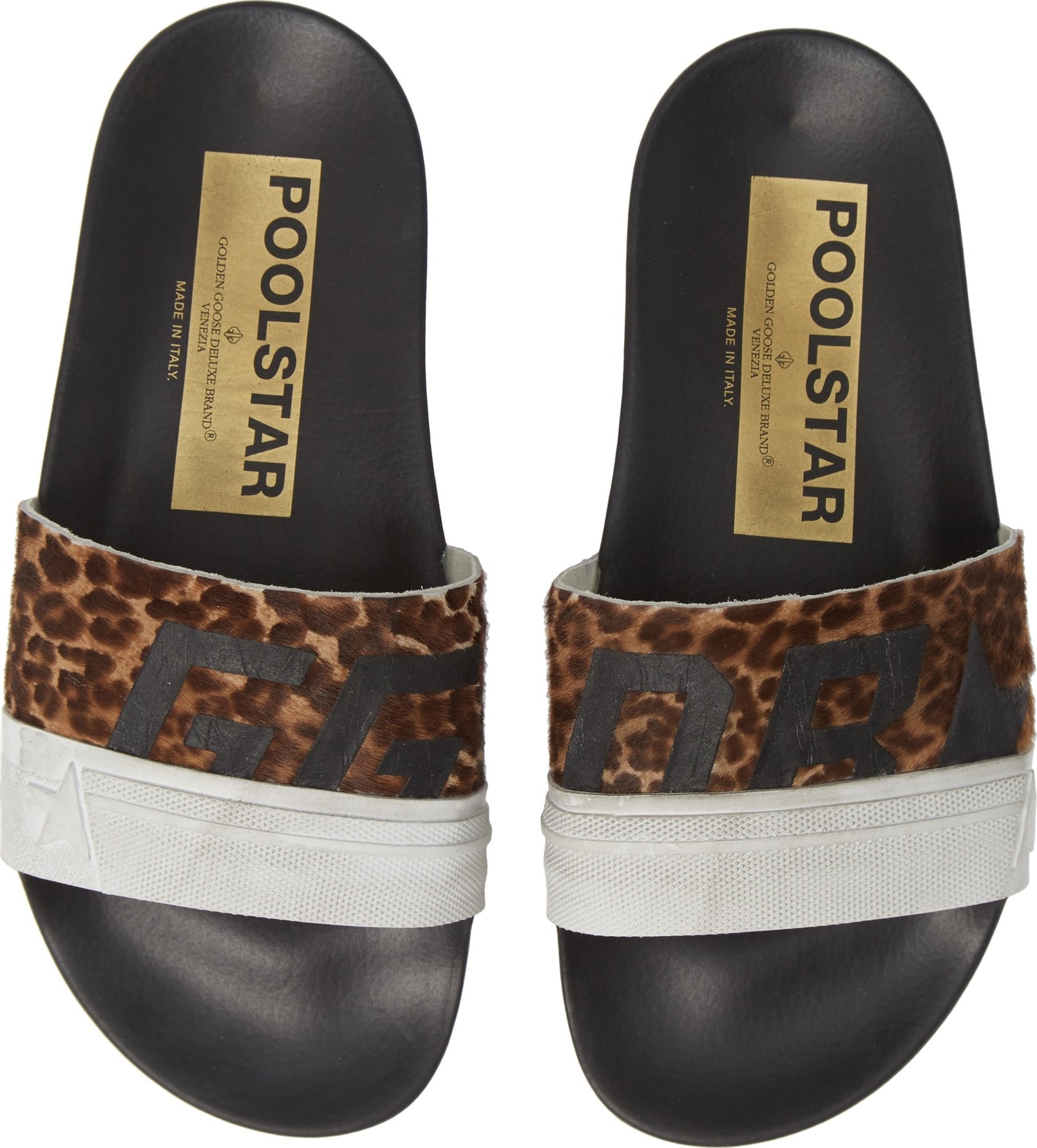 Golden Goose Deluxe Brand Leopard Poolstar Genuine Calf Hair Sport Slide