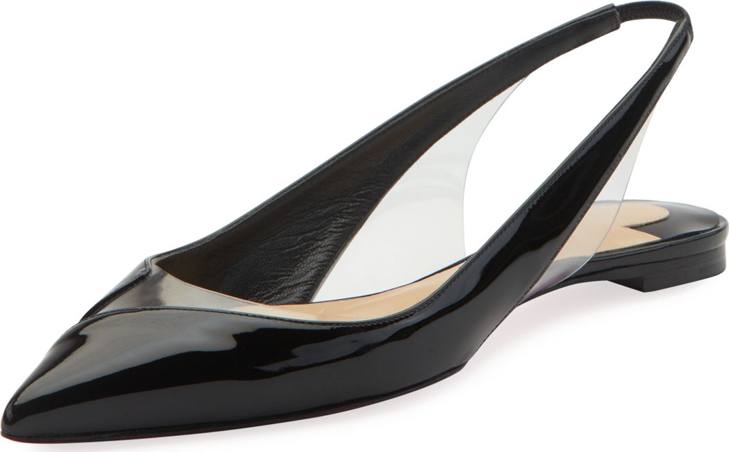 Christian Louboutin V Dec Patent Slingback Red Sole Ballet Flats