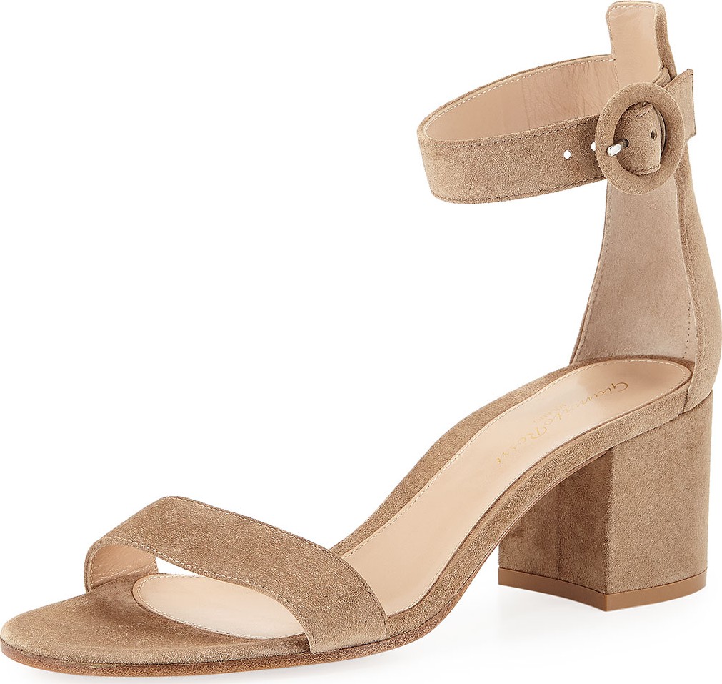 Gianvito Rossi Suede Ankle-Strap Chunky-Heel Sandals