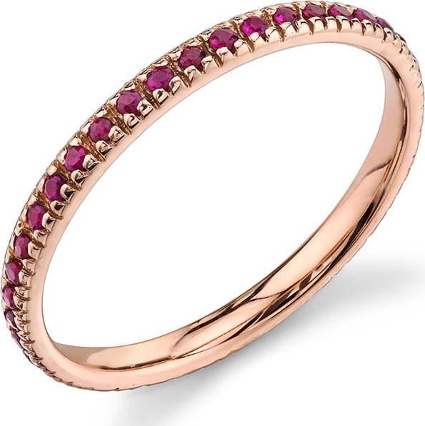 Sydney Evan 14k Rose Gold Band Ring with Rubies