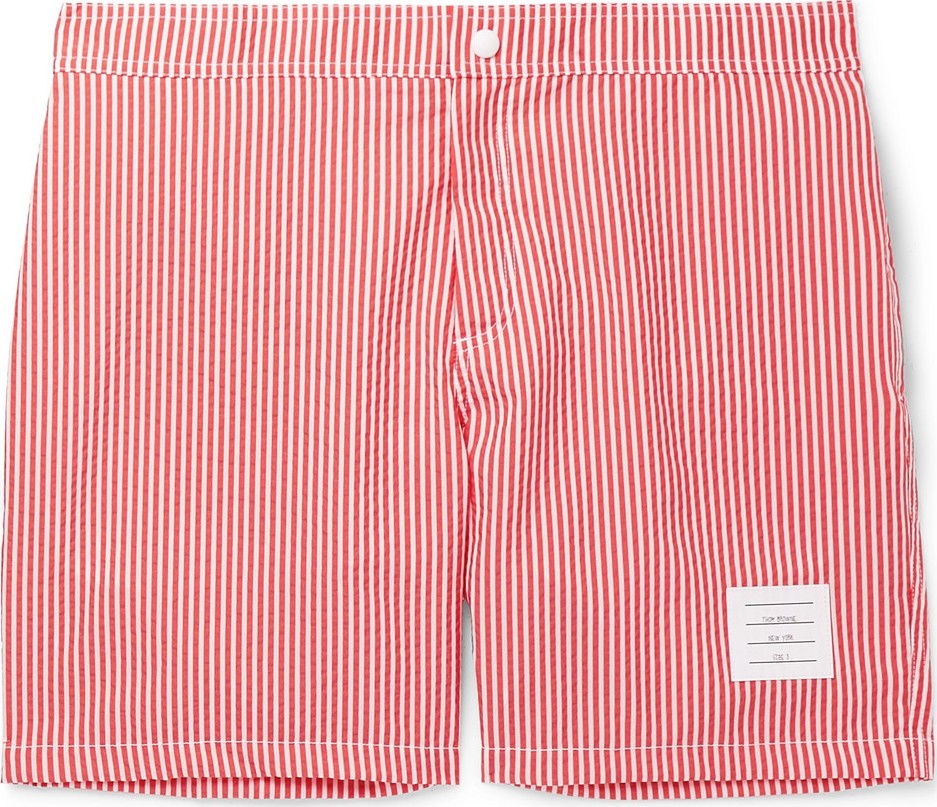 Thom Browne Mid-Length Striped Seersucker Swim Shorts