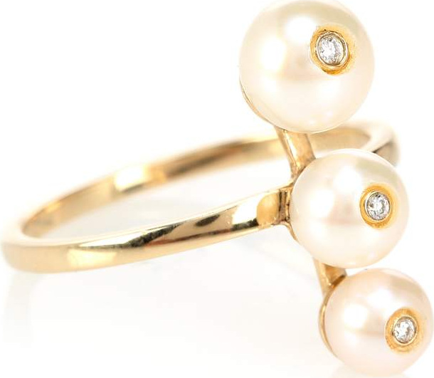 Anissa Kermiche Ménage à Trois 14kt gold pearl and diamond ring
