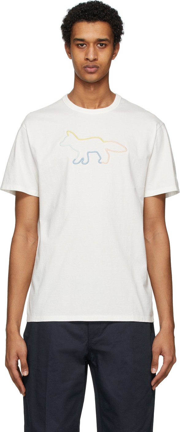 Maison Kitsune White Rainbow Profile Fox T-Shirt