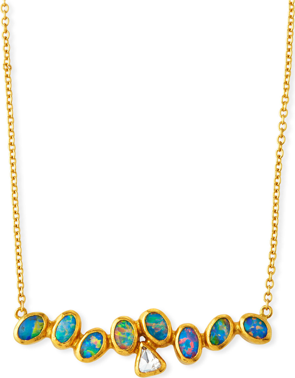 GURHAN One-of-a-Kind Horizontal Bar Necklace with Diamond & Opal in 24k Gold