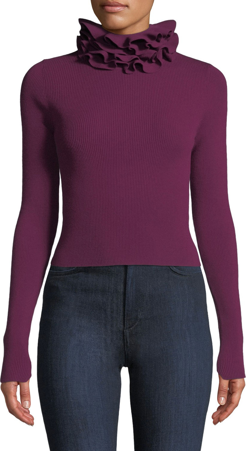 A.L.C. Maddox Ribbed Ruffle-Neck Sweater