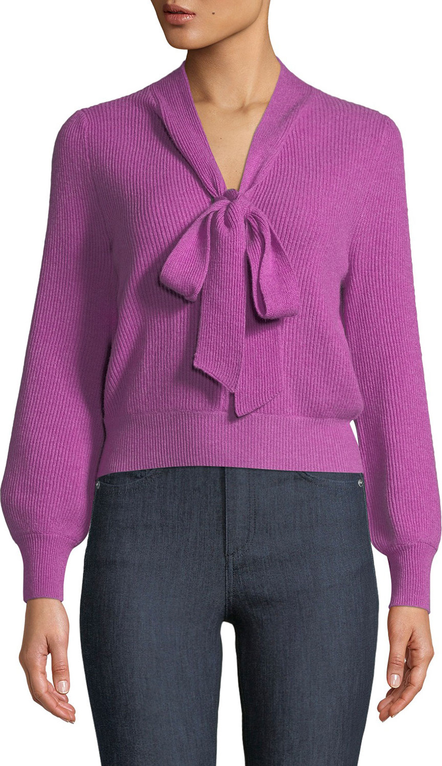 Co V-Neck Tie-Collar Ribbed Wool-Cashmere Pullover Sweater
