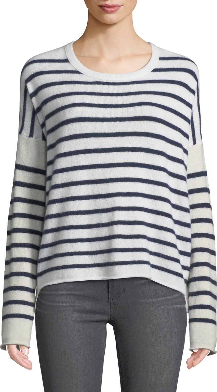 ATM Anthony Thomas Melillo Block-Striped Cashmere Crewneck Sweater