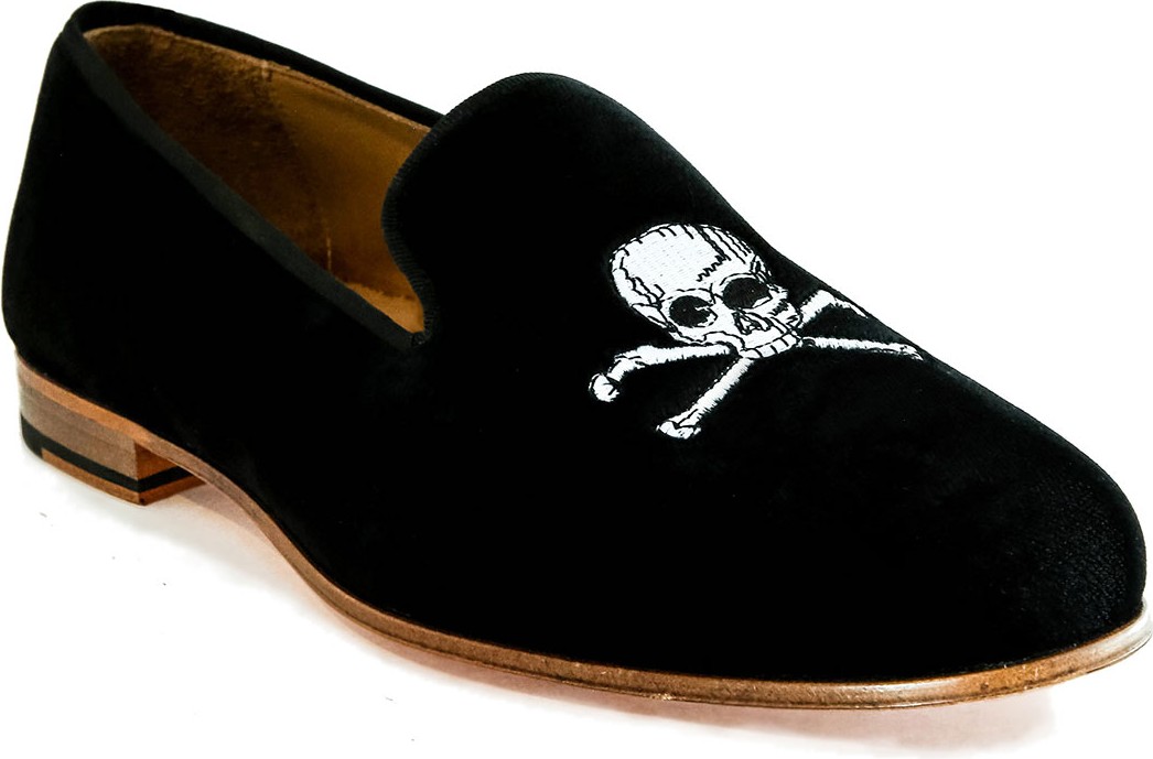 Romero + McPaul Men's Velvet Skull Loafers