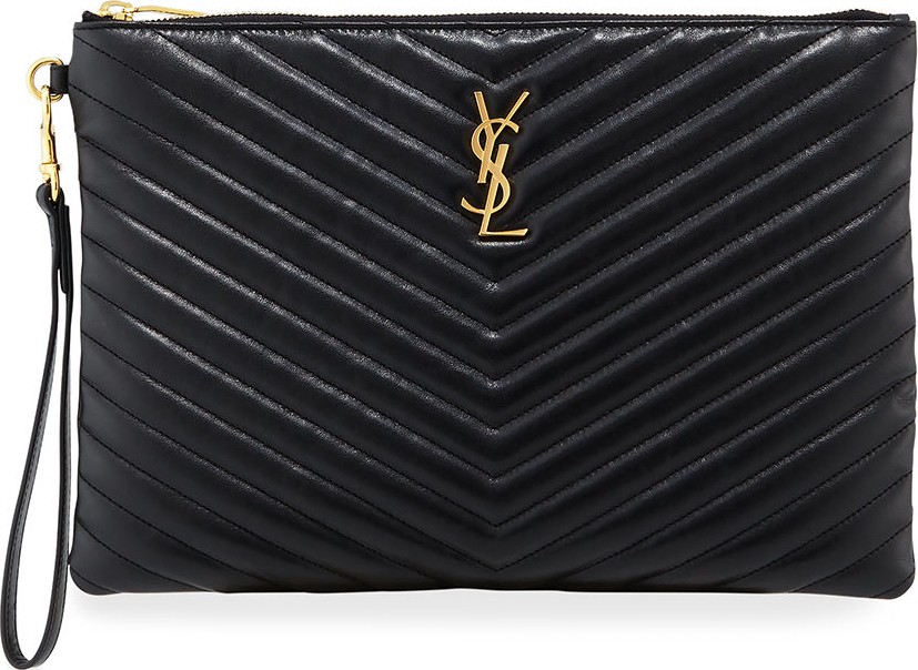 Saint Laurent Monogram YSL Quilted Wristlet Pouch Bag