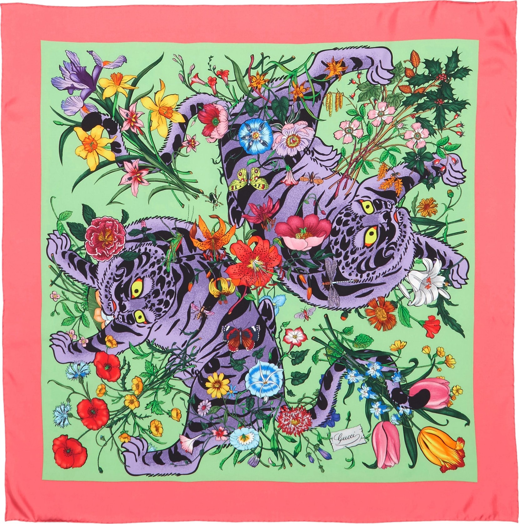 Gucci Flora Tiger Square Silk Scarf