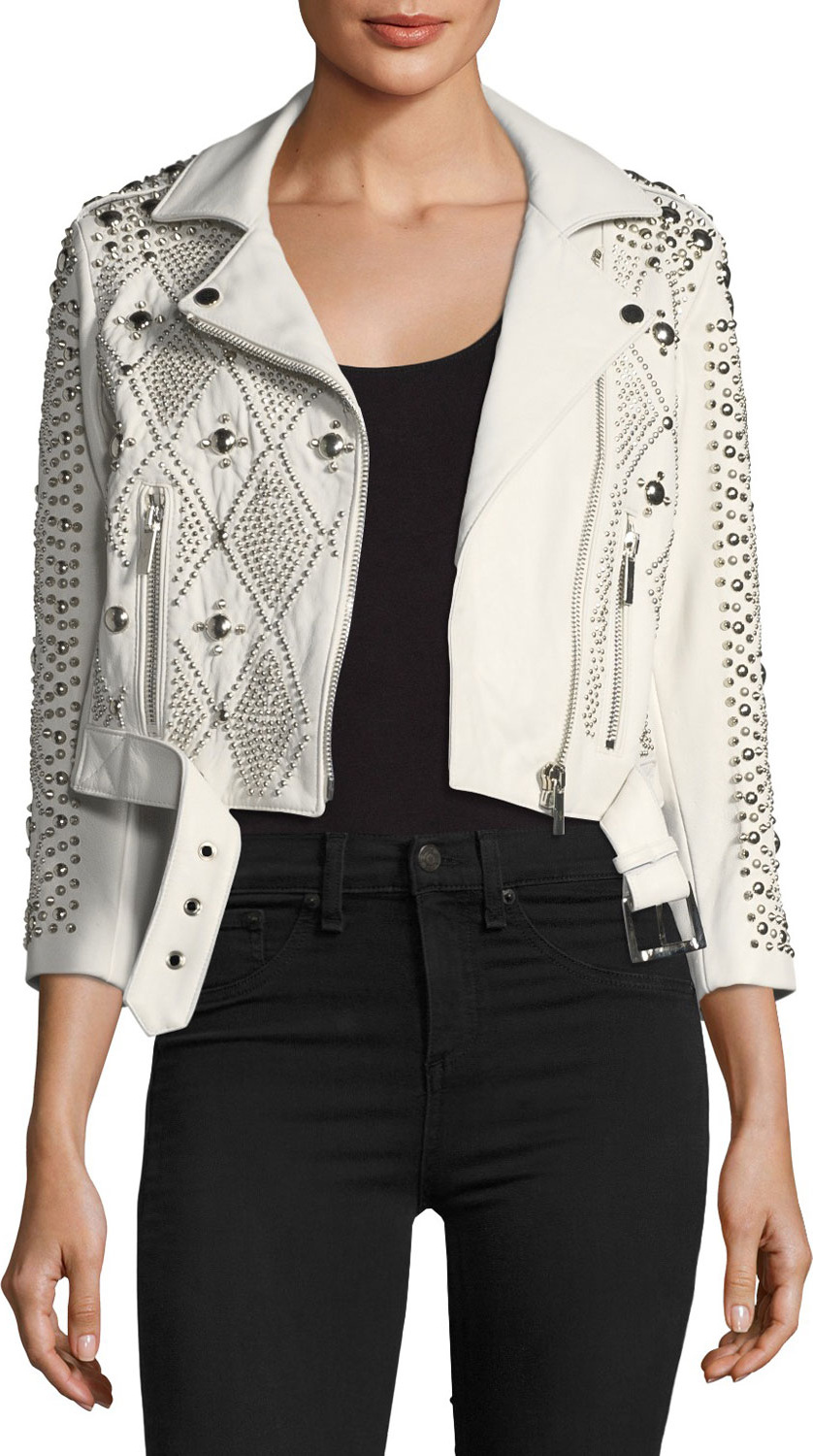 Nour Hammour Vendome Saturday Studded Leather Moto Jacket