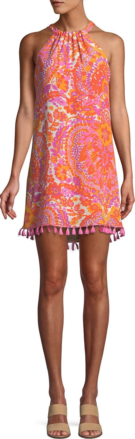 Trina Turk Rancho Halter Dress w/ Tassel Trim