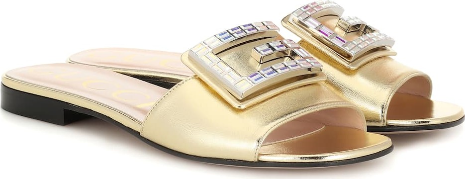 Gucci Embellished metallic leather sandals
