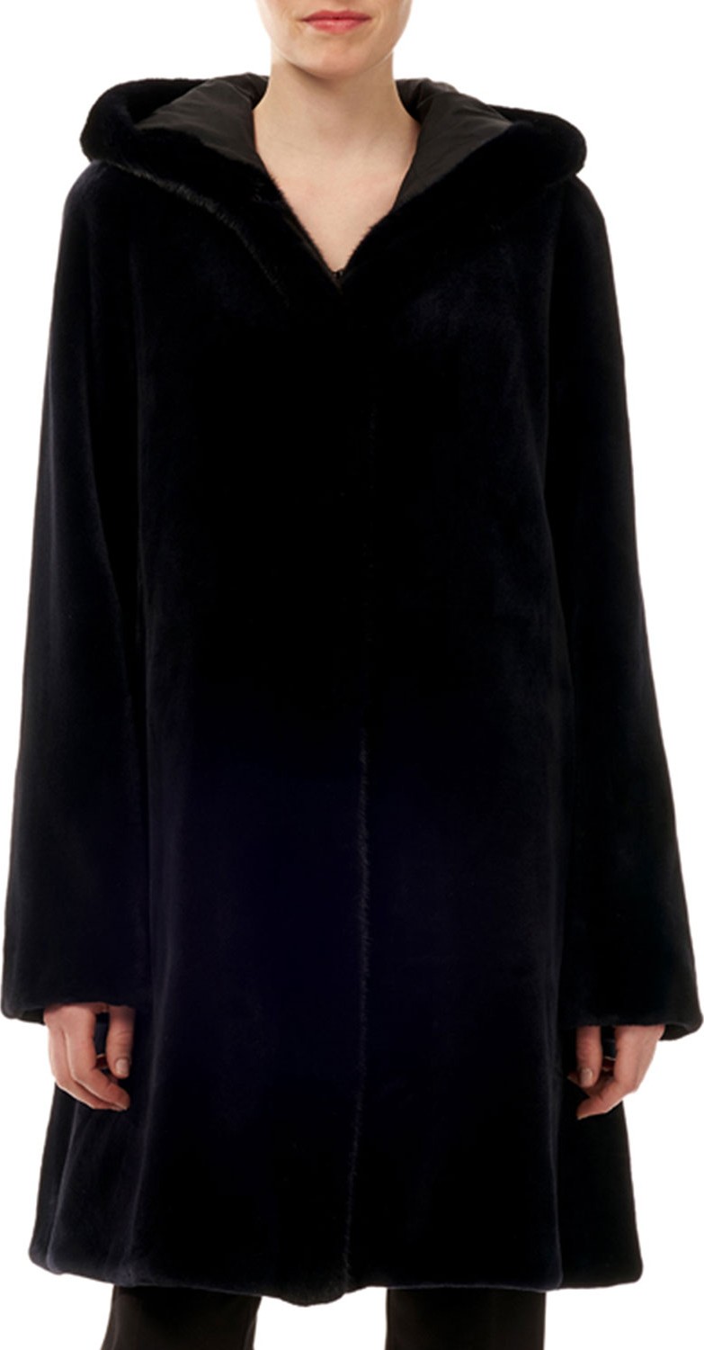 Gorski Sheared Mink-Fur Reversible Silk Taffeta Hooded Coat