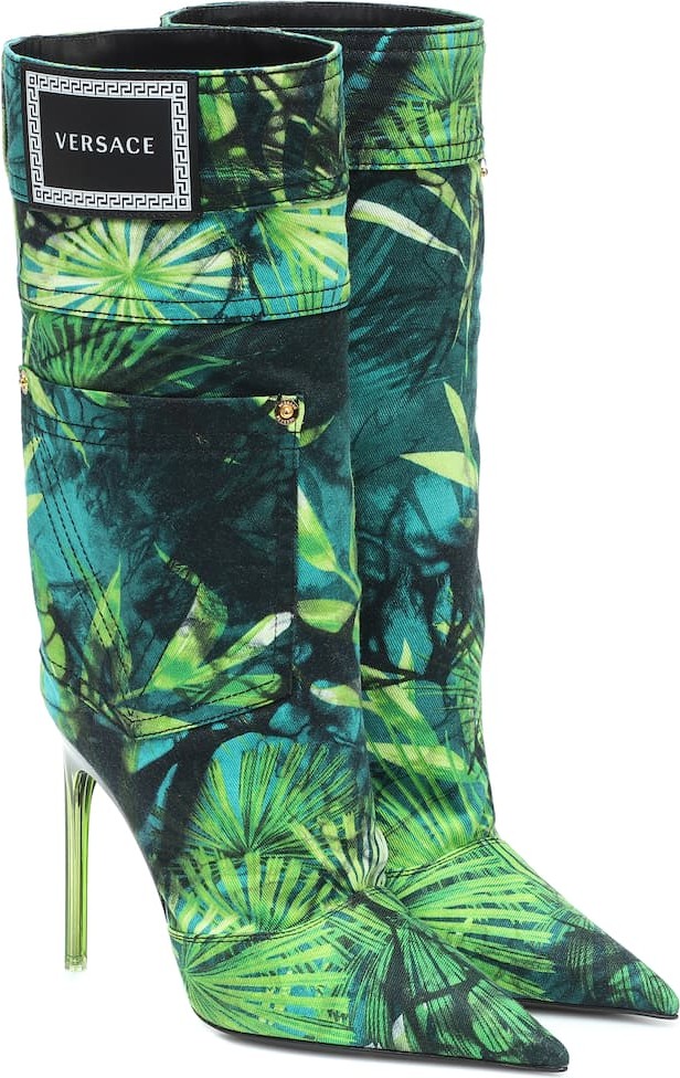 Versace Jungle-print denim boots