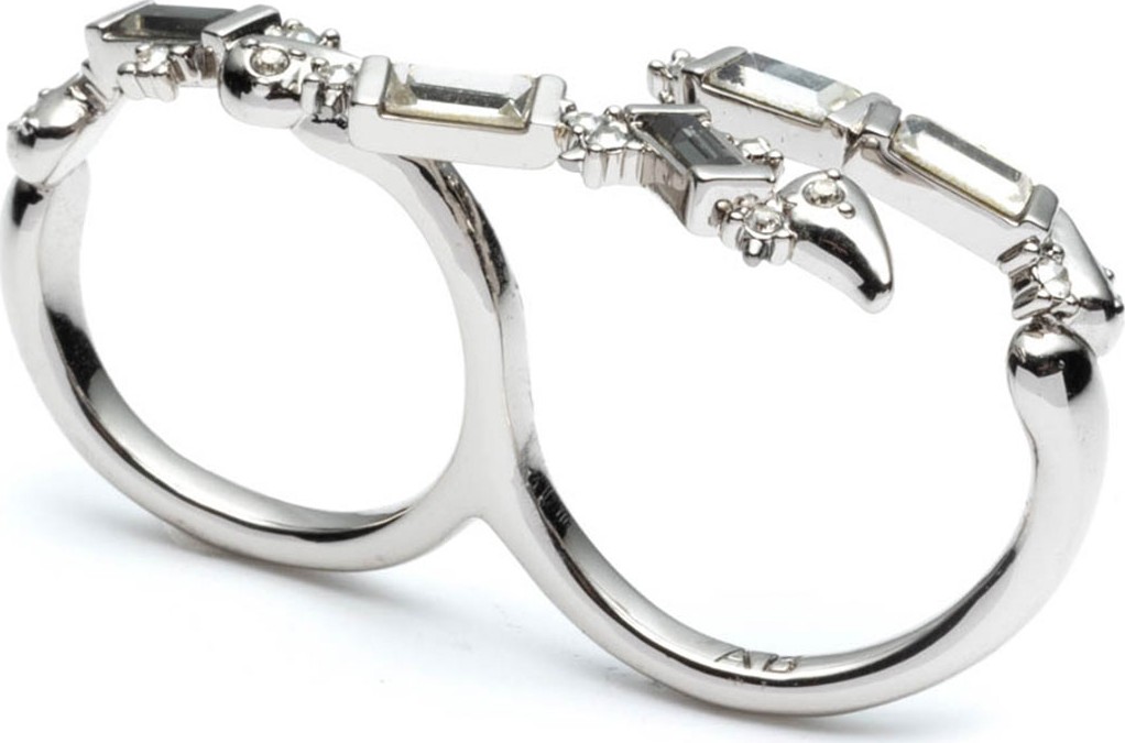 Alexis Bittar Crystal Baguette Double-Finger Ring, Size 7