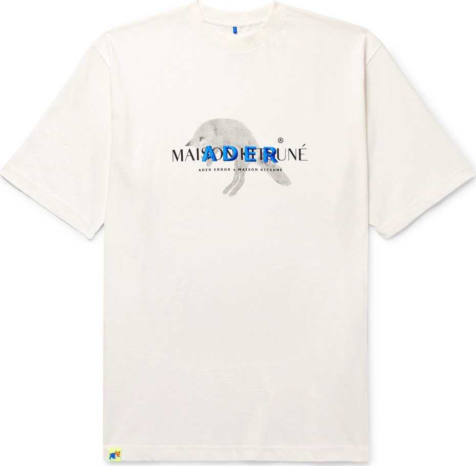 Maison Kitsune + ADER error Oversized Logo-Embroidered Printed Cotton-Jersey T-Shirt