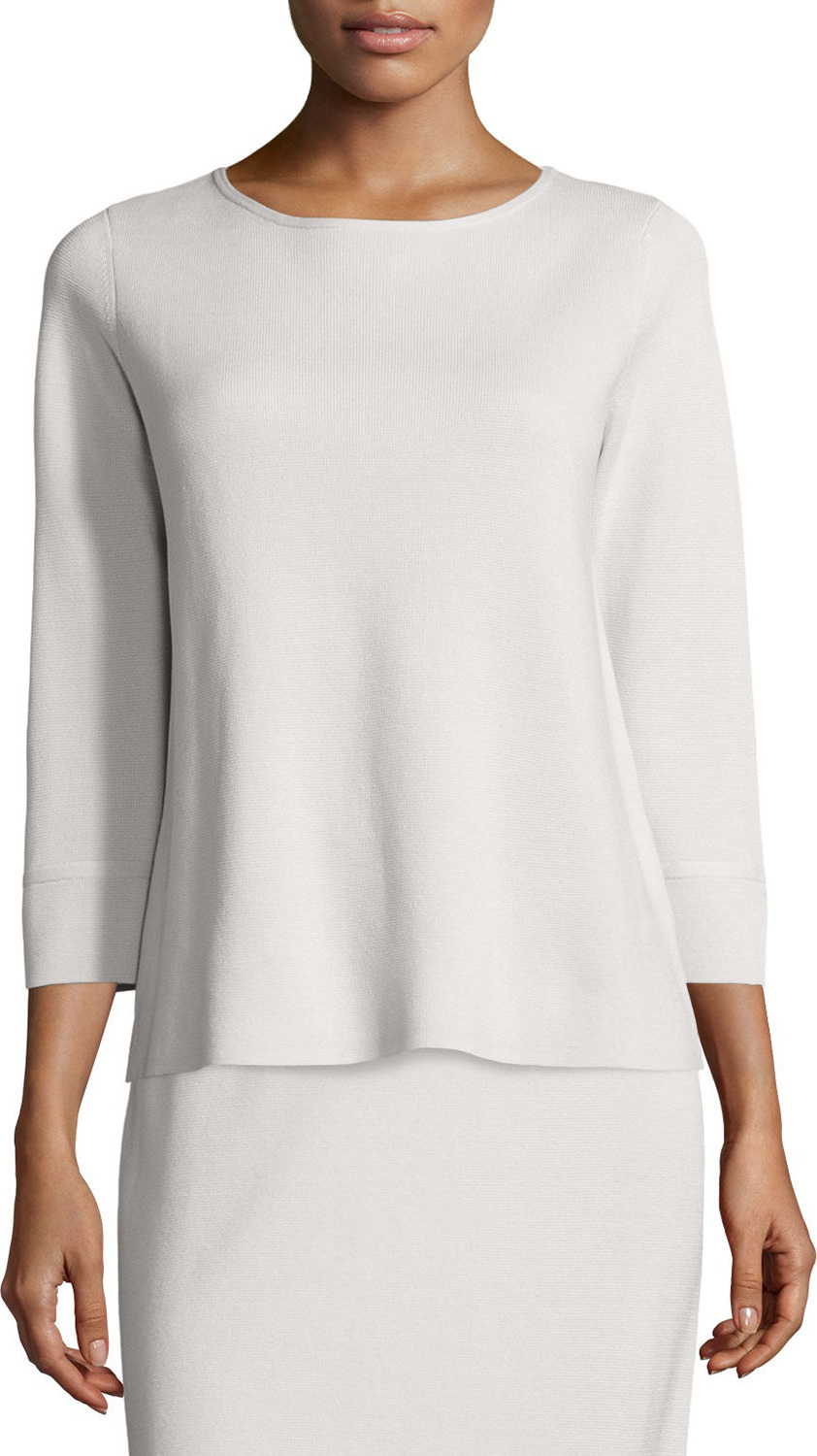 Eileen Fisher 3/4-Sleeve Silk/Cotton Interlock Box Top