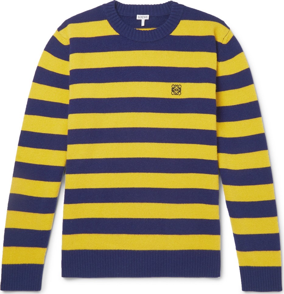 LOEWE Logo-Embroidered Striped Wool and Cashmere-Blend Sweater