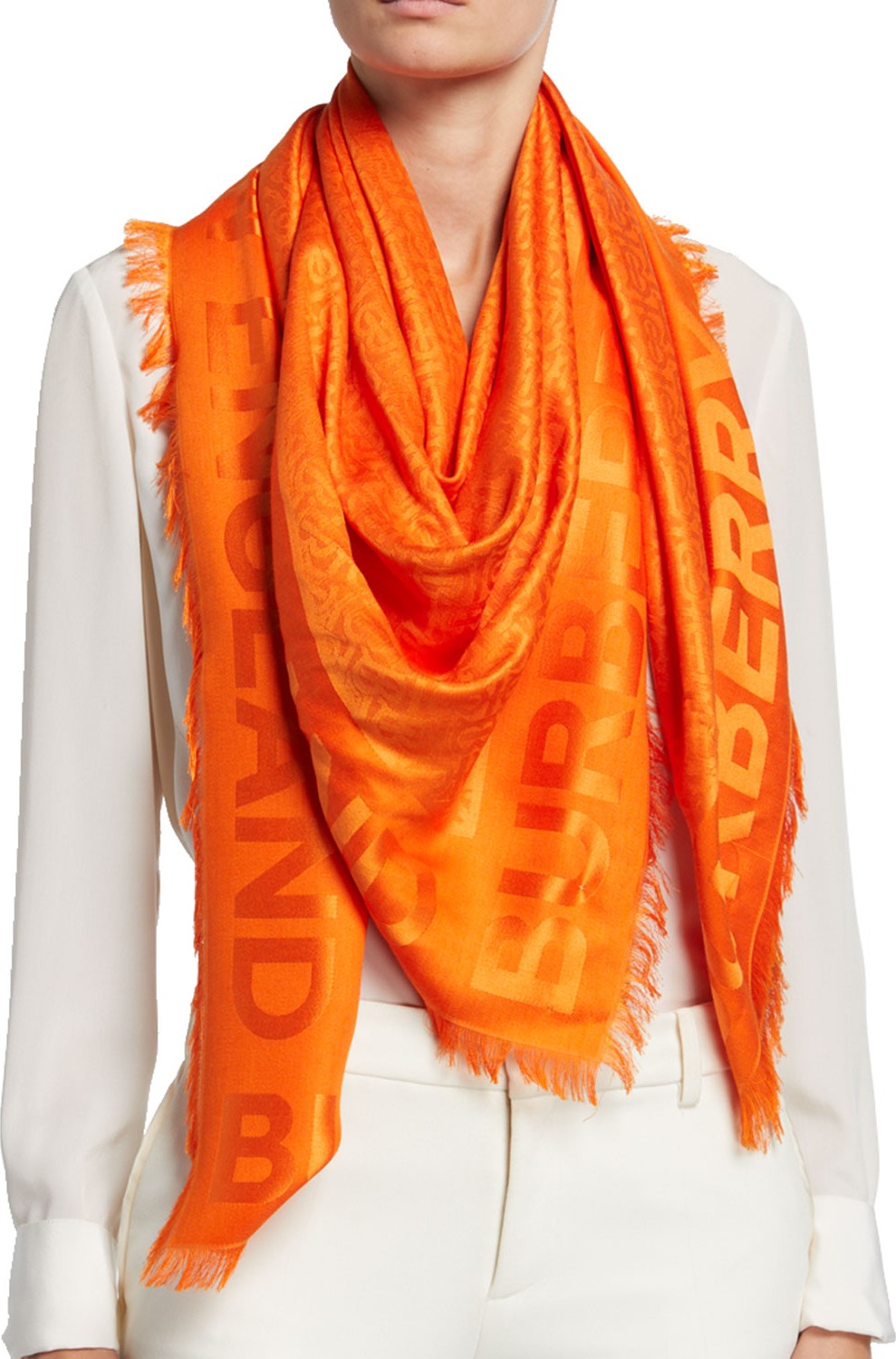 Burberry London England Monogram Jacquard Silk-Wool Scarf