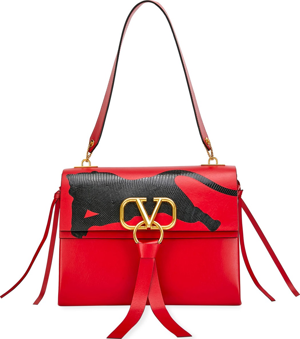 Valentino V Ring Medium Shoulder Bag with Karung Panther