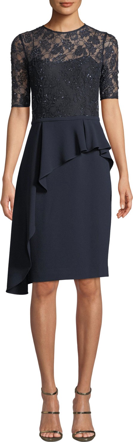 Rickie Freeman for Teri Jon Bead & Embroidery Asymmetric Peplum Dress