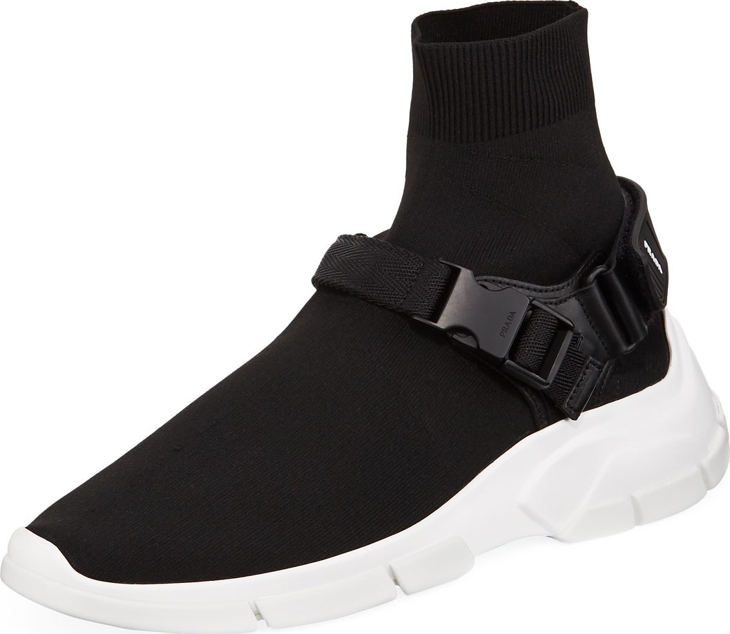 Prada Men's Buckle Sock Boot Sneakers