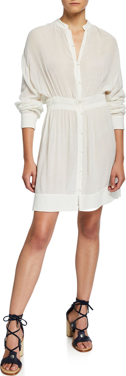 Rag & Bone Elish Long-Sleeve Crinkle Dress with Mandarin Collar Rag & Bone Elish Long-Sleeve Crinkle Dress with Mandarin Collar