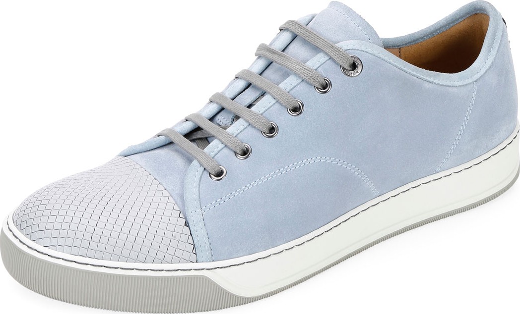 Lanvin Men's Embossed Cap-Top Suede Sneakers