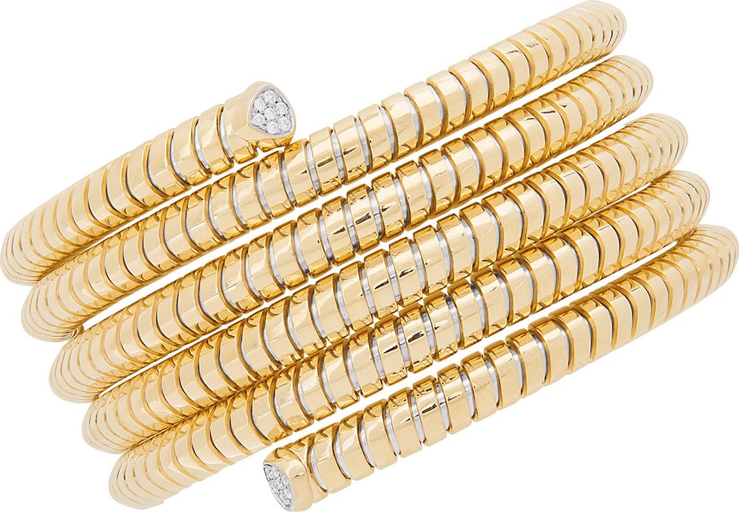 Marina B Trisola 18k Gold Diamond 5-Row Coil Bangle, Size M