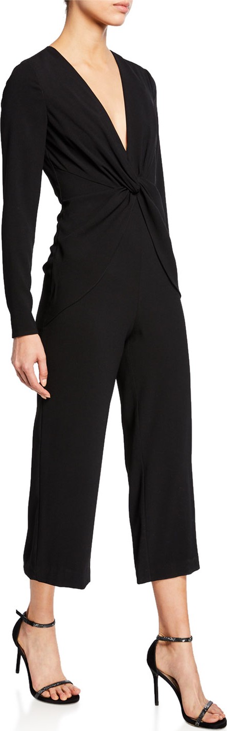 Self Portrait V-Neck Long-Sleeve Twist-Front Cropped Jumpsuit