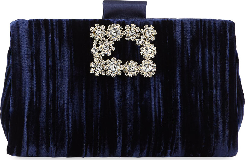 Roger Vivier Soft Flowers Embellished Velvet Clutch Bag