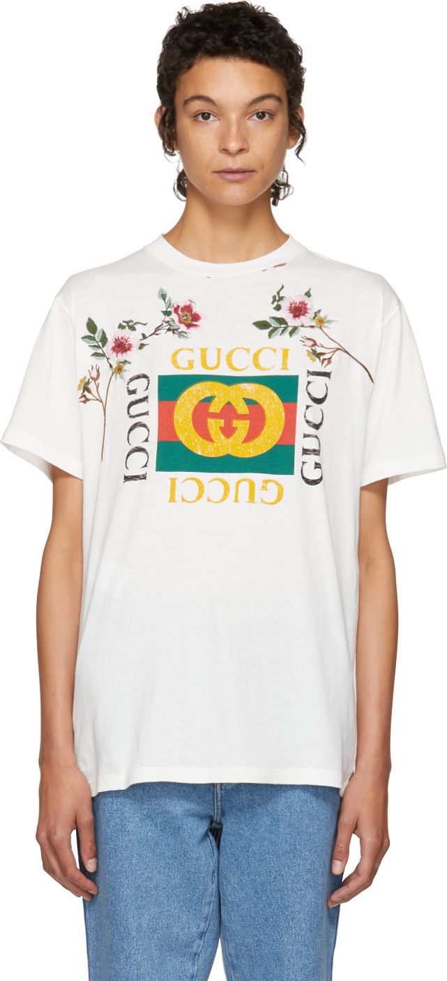 Gucci White Floral Logo T-Shirt