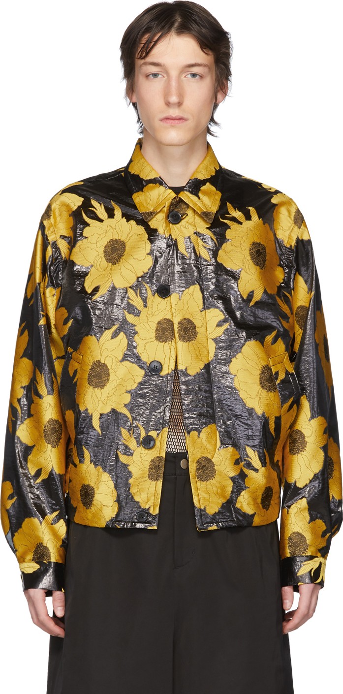Dries Van Noten Yellow & Black Floral Vinkler Jacket
